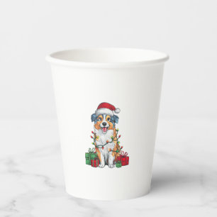 Vasos De Papel Xmas Iluminando Santa Hat Pastor Australiano Ch