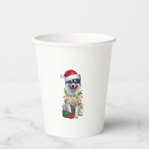 Vasos De Papel Xmas Iluminando Santa Hat Perro Spitz Finlandés Ch