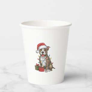 Vasos De Papel Xmas Iluminando Santa Hat Pitbull Terrier Perro Cr