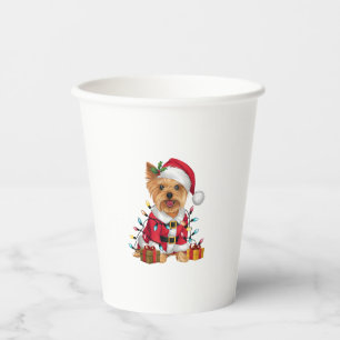 Vasos De Papel Xmas Iluminando Santa Yorkshire Terrier Dog Christ