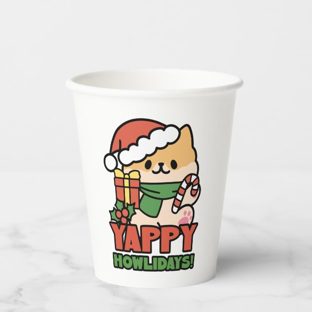 Vasos De Papel Yappy Howlidays - Personalizado de perros Navidade (Anverso)