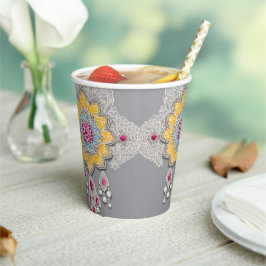 Vasos De Papel Yellow and grey floral patterns AI art