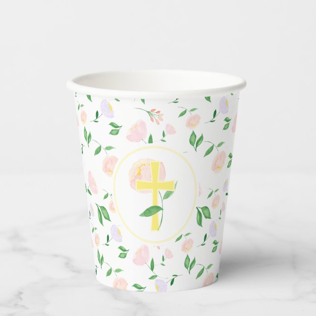 Vasos De Papel Yellow Pink Floral Cross (Anverso)