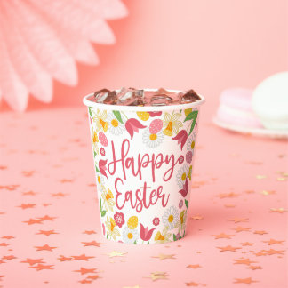 Vasos De Papel Yellow Red Floral Easter Brunch