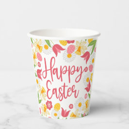Vasos De Papel Yellow Red Floral Easter Brunch