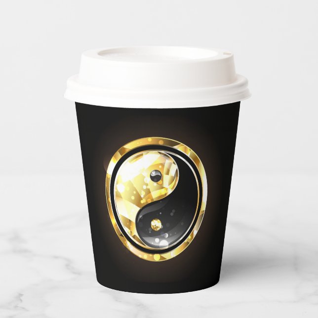 Vasos De Papel Yin Yang dorado en negro (Anverso)