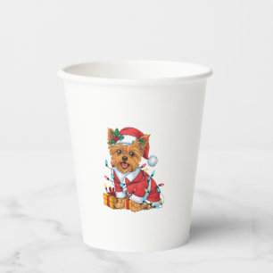Vasos De Papel Yorkie Xmas iluminando a Navidades de perros de Sa