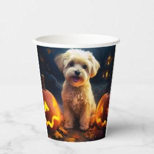 Vasos De Papel Yorkipoo de Halloween con calabazas temerosas