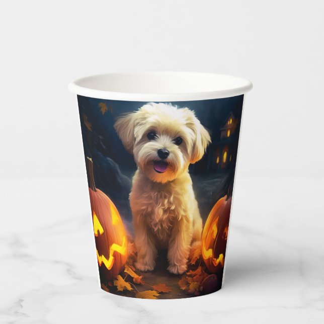 Vasos De Papel Yorkipoo de Halloween con calabazas temerosas (Anverso)