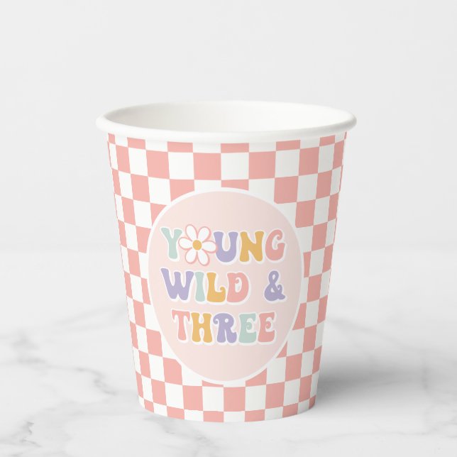 Vasos De Papel Young Wild Three Groovy Pink Daisy Checker (Anverso)