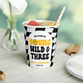 Vasos De Papel Young Wild & Three Retro Third 3rd Birthday Party