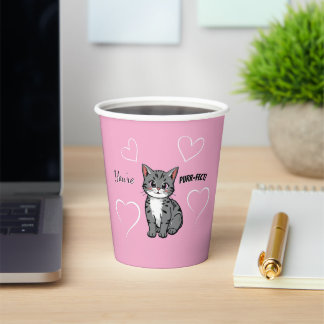 Vasos De Papel You're Purr-fect Animated Cat and Hearts Pink
