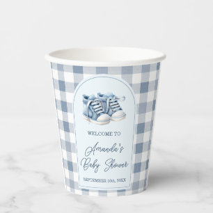 Vasos De Papel Zapatos Azules de Bebé a Cuadros Botitas de Niño B