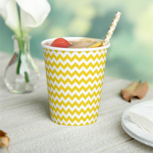 Vasos De Papel Zigzag amarillo, chevron amarillo, patrón geométri
