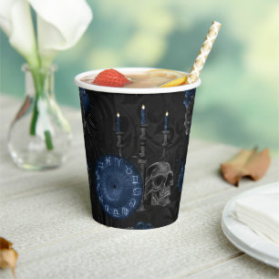 Vasos De Papel Zodiac Magic Rosas de cráneo gótico azul de la M