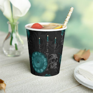 Vasos De Papel Zodiac Magic Rosas de cráneo gótico verde oscuro