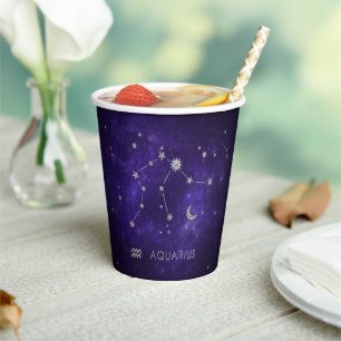 Vasos De Papel Zodiac Purple Aquarius   Horoscopio astrológico