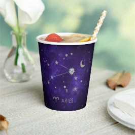 Vasos De Papel Zodiac Purple Aries | Horoscopio Astrológico Cósmi