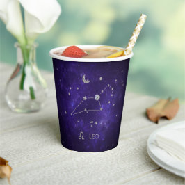 Vasos De Papel Zodiac Purple Leo | Horoscopio Astrológico Cósmico