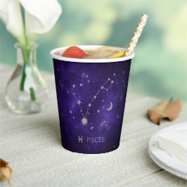 Vasos De Papel Zodiac Purple Pisces | Horoscopio Astrológico Cósm