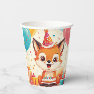Vasos De Papel Zorro Adorable Celebrando un Cumpleaños Alegre