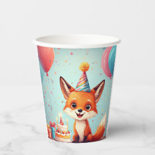 Vasos De Papel Zorro Adorable Celebrando un Cumpleaños Alegre