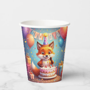Vasos De Papel Zorro Adorable Celebrando un Cumpleaños Alegre