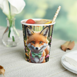 Vasos De Papel Zorro de corte con un arco verde y rosado