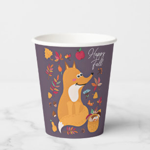 Vasos De Papel Zorro otoñal lindo con texto personalizado