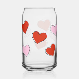 Vasos de vidrio con corazones rojos y rosados dibu
