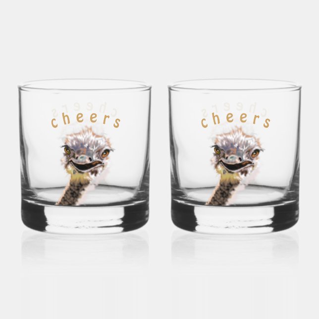 Vasos de Whisky con Avestruz Divertida - Salud (Anverso)
