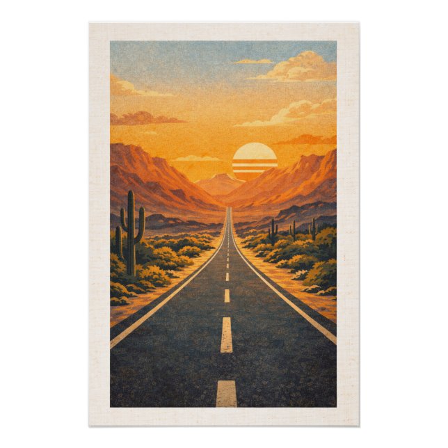 Vast Desert Highway Sunset Retro Travel Poster (Anverso)