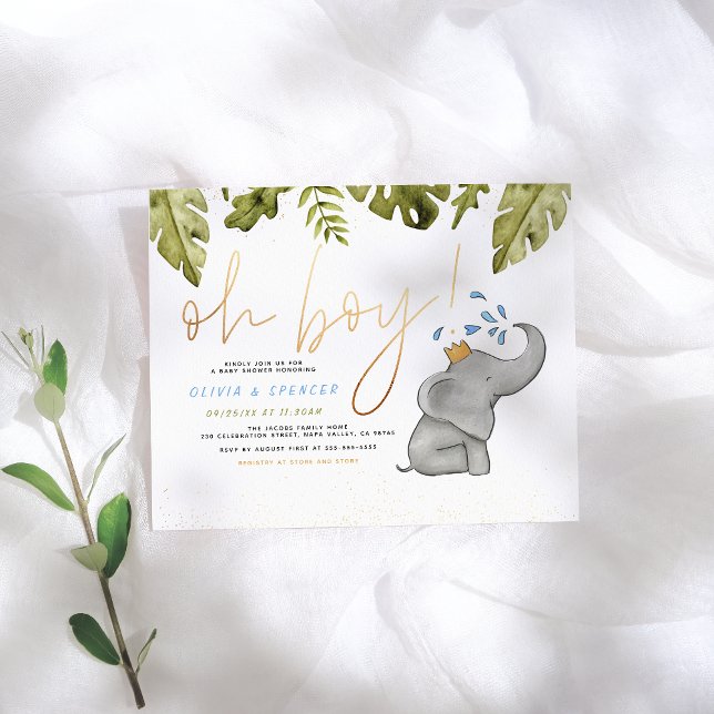 ¡Vaya! Elefante y hojas de Baby Shower lindo (Subido por el creador)