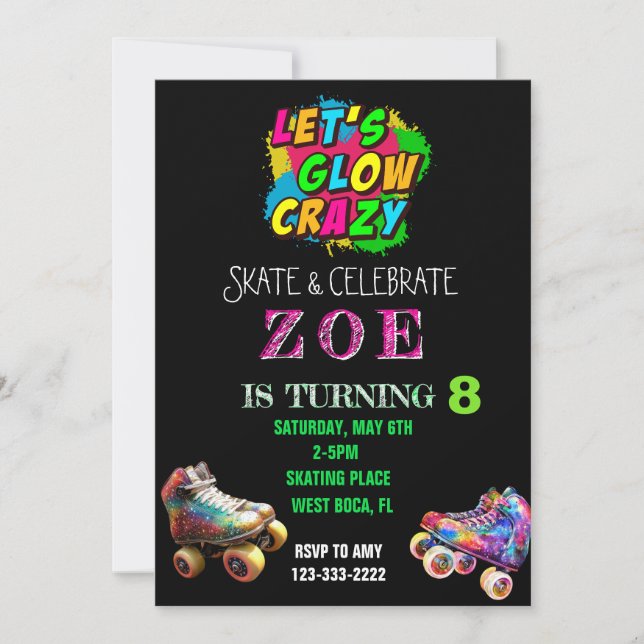 Vayamos a la locura, invitación de cumpleaños neón (Anverso)