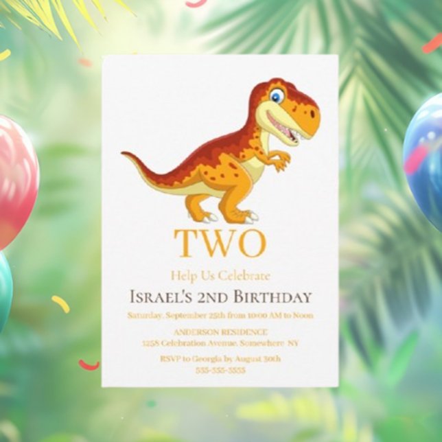Vayamos a una invitación de cumpleaños para los ch (Join the GOLD DINOSAUR PARTY for a joyous celebration filled with fun, creativity, and friendship)