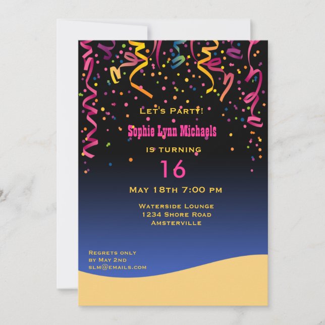 Vayamos de fiesta el dulce invitación de 16 (Anverso)