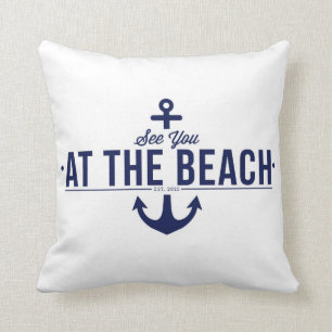 Véale en la playa, elegante, almohada del vintage
