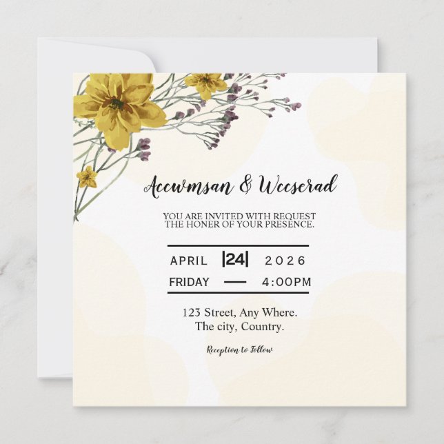 Vector cuadrado de tarjeta de invitación de boda (Anverso)
