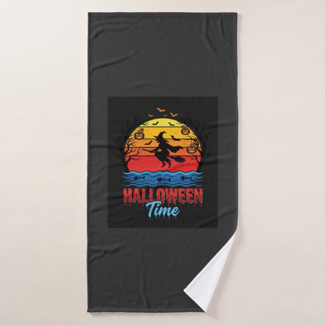 Vector de bruja de atardecer de Halloween (Toalla de baño)