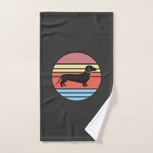 Vector de puesta de sol retro Dachshund (Toalla de mano)
