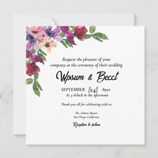 Vector de tarjeta de invitación cuadrada de flor b (Anverso)