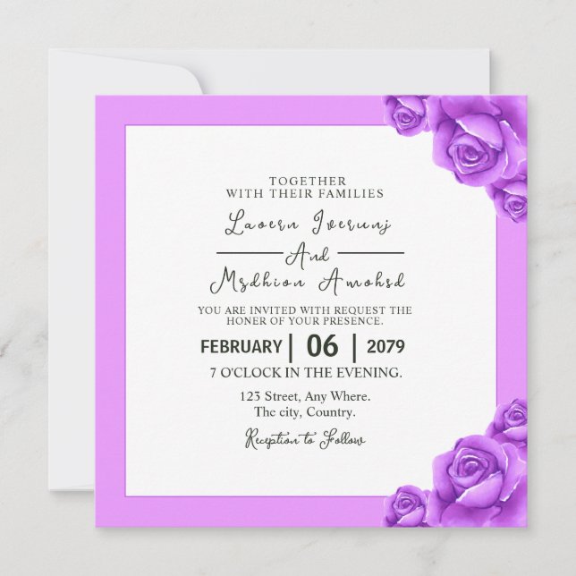 Vector de tarjeta de invitación de boda cuadrada (Anverso)
