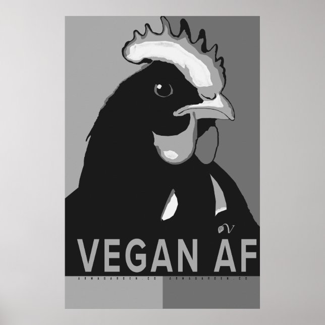 Vegan AF Poster de pollo de arte pop negro y blanc (Frente)