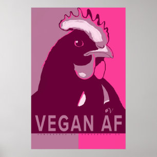 Vegan AF Poster de Pollos de Arte Pop de Camo Rosa