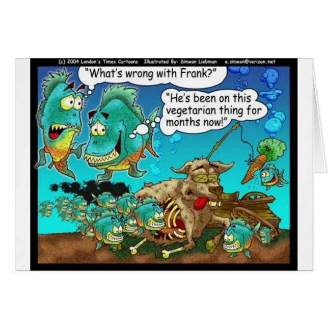 Vegan Pirahanas Funny Offbeat Cartoon Gifts (Anverso (Horizontal))