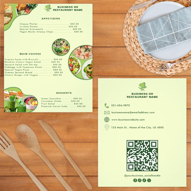 Vegan Restaurant Food Menú Profesional | Código QR (Subido por el creador)