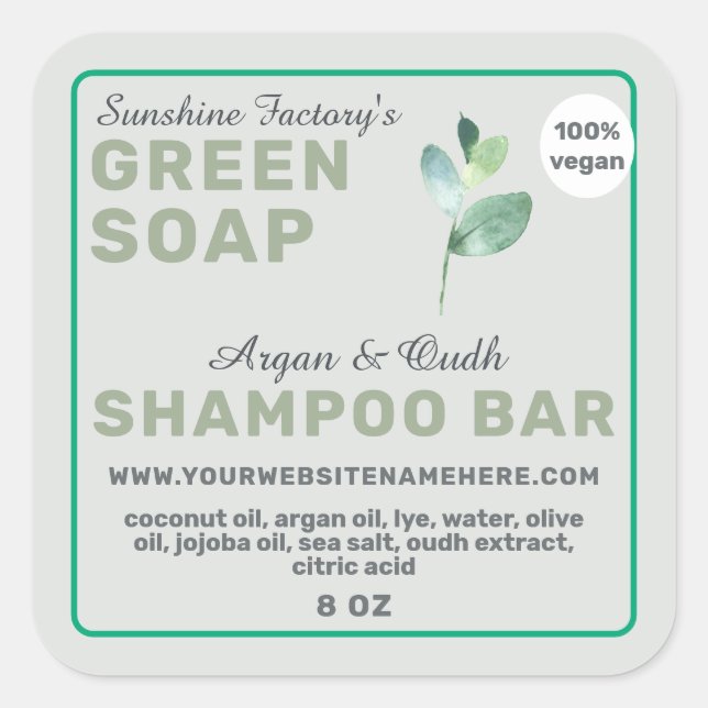 Vegan Soap Shampoo Bar Pegatina de la Plaza Verde (Anverso)
