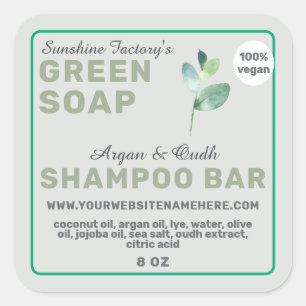 Vegan Soap Shampoo Bar Pegatina de la Plaza Verde