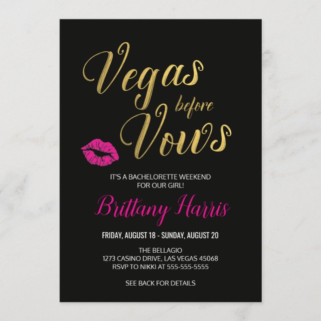 Vegas antes de la invitación a Bachelorette Itiner (Anverso)