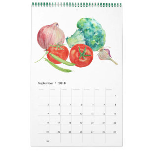 Vegetable de color de agua del calendario mensual 